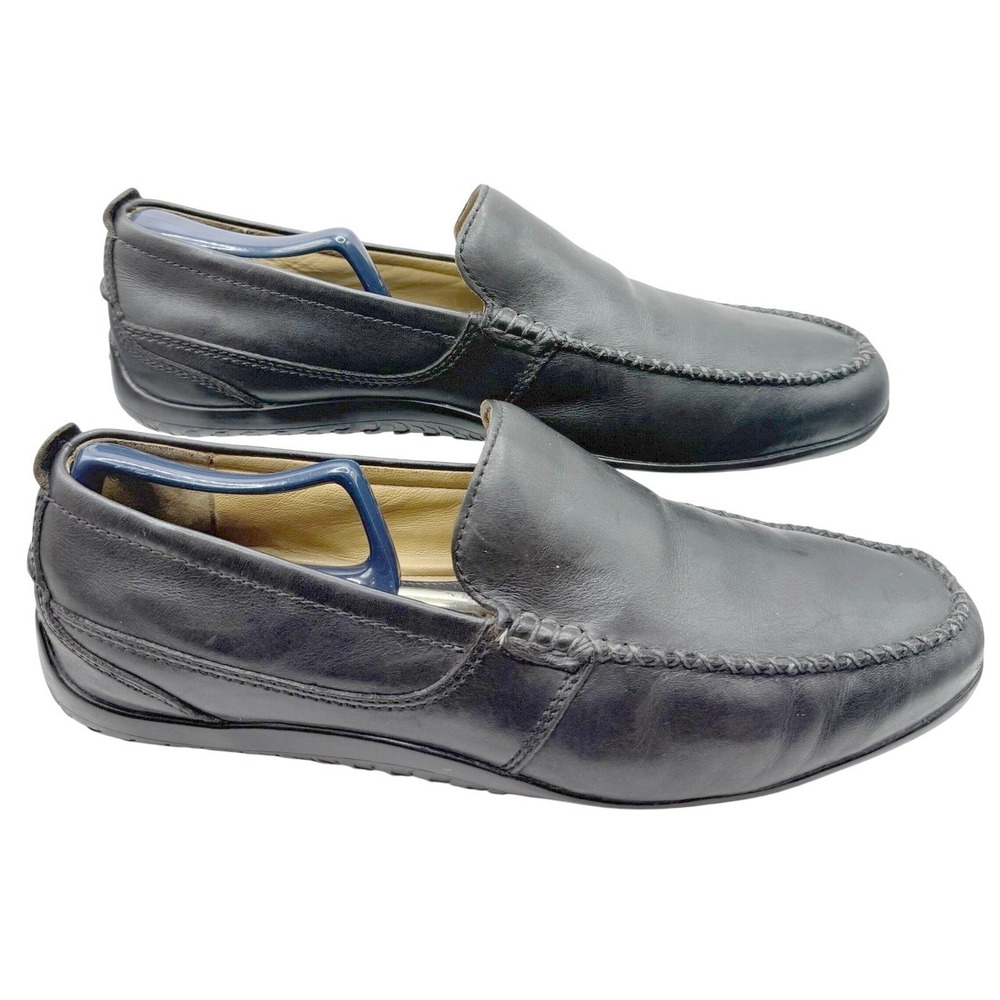 VTG Clarks Leather Loafers Mens 10.5 Black Moc Toe Mocs Comfort Dress Shoes - Picture 1 of 8